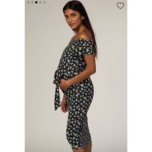 PinkBlush Navy Floral Off Shoulder Fitted Maternity Dress